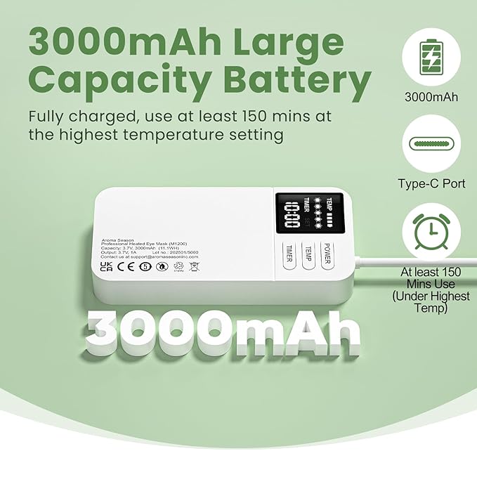 Aroma Season Vibrating Heated Eye Mask for Dry Eyes, 3000mAh Cordless Warm Eye Compress for Stye, Blepharitis, Rechargeable Electric Eye Heating Pad for MGD, Included Hygienic Eyelid Sheets