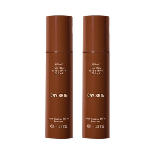Cay Skin Isle Glow Face Moisturizer SPF 45 – Illuminating Moisturizer, Broad Spectrum Sunscreen + Makeup Primer – Lightweight, Pearlescent Formula with Radiant Finish for All Skin Types – 2-Pk, 1.5 oz