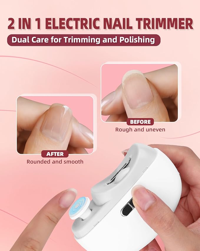 2025 Upgraded Electric Nail Clipper, 3 in 1 Automatic Nail Trimmer and Polisher with LED Light & Clip Storage,USB Rechargeable - 2 Speeds Electric Nail File for Baby, Adults, Seniors