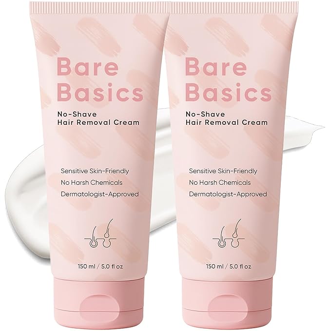 Bare Basics Hair Removal Cream, No Shave Hair Remover for Women, Works in 5 Minutes for Sensitive Skin, Gentle Formula with Vitamin E & Vitamin B5, Moisturizer and Nurtures Skin, 150ML/5.29FL OZ (2)