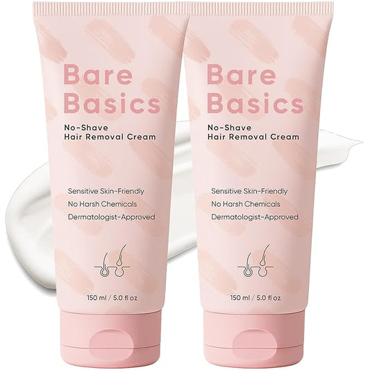 Bare Basics Hair Removal Cream, No Shave Hair Remover for Women, Works in 5 Minutes for Sensitive Skin, Gentle Formula with Vitamin E & Vitamin B5, Moisturizer and Nurtures Skin, 150ML/5.29FL OZ (2)
