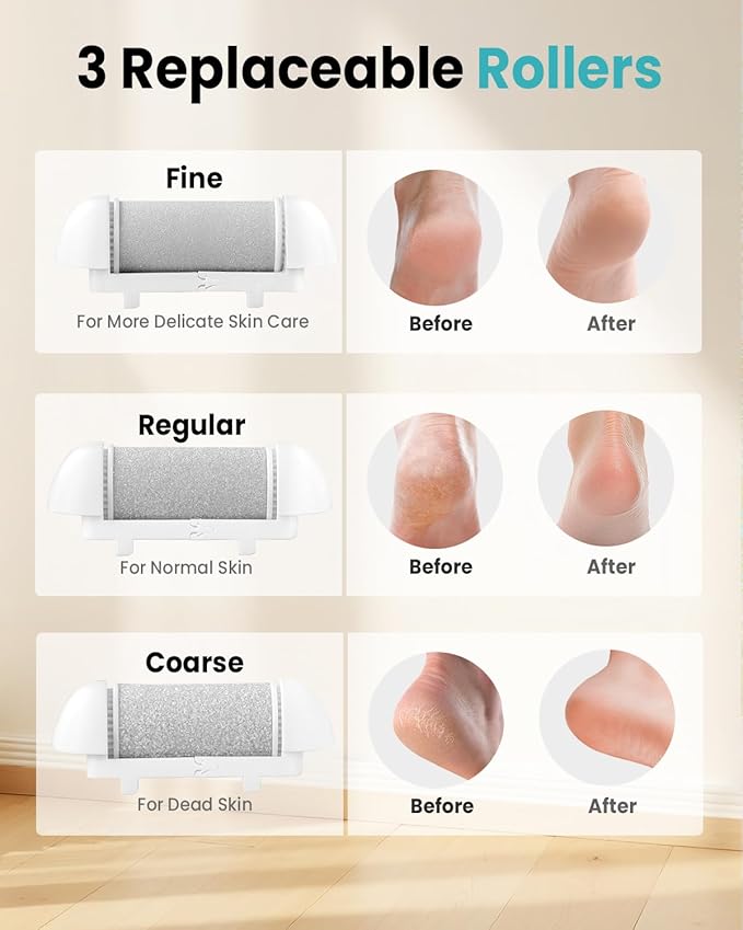 PUBOO Foot Callus Remover Electric 10000 RPM 3-Speed IPX7 Rechargeable Pedicure Kit for Hard Skin Women & Men. Portable Multi-Roller File Grinder Sander Scrubber with LED Display for Wet & Dry Feet