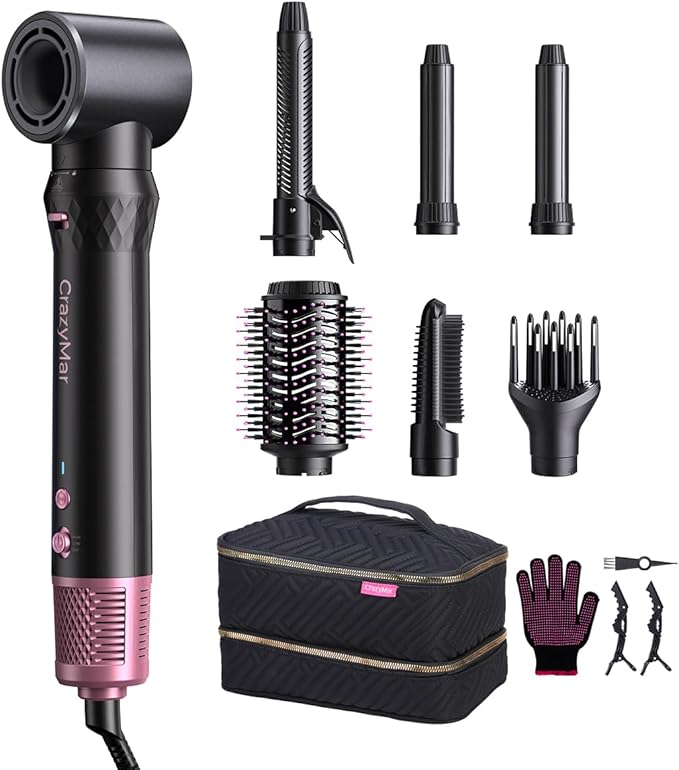 7-in-1 Air Wrap Hair Styler, Fast Drying Blow Dryer & Curling StylingTool, Hot Air Styler No Heat Damage, Hot Air Styler Wrap for Curling Volumizing Straightening Styling (Blush Pink)