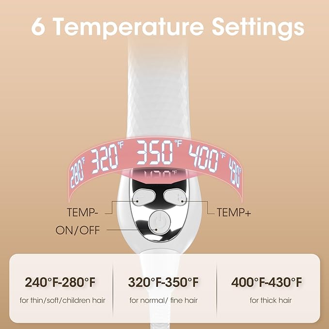 Rotating Automatic Curling Iron for Waves-Curling Wand for Long Hair, Extra Long Barrel Ceramic Hair Curler for Women,Dual Voltage, 5 Temps & 30s Heat-up (Rose Gold, 1 inch)