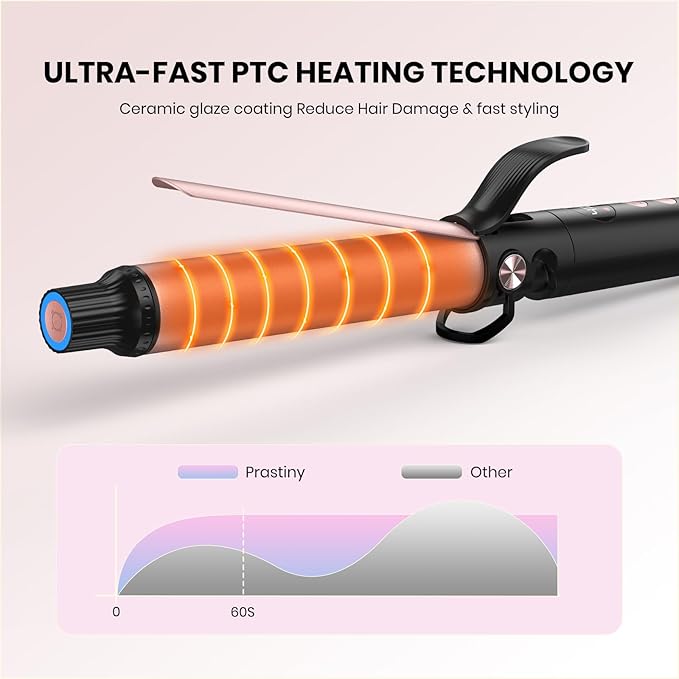 Parstiny Dual Voltage Curling Iron: Home &Travel hair curler with Smart Timer - beginners & Stylists - 1.25 Inch ceramic curling iron Up to 410℉ with LCD & Stand - medium/long hair SGS Certified