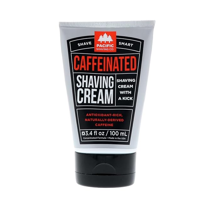 Pacific Shaving Company Caffeinated Shaving Cream - Shea Butter + Spearmint Antioxidant Shaving Cream with Caffeine - Clean Formula for Hydrating, Redness Reducing + Irritation-Free Shave (3.4 Oz)