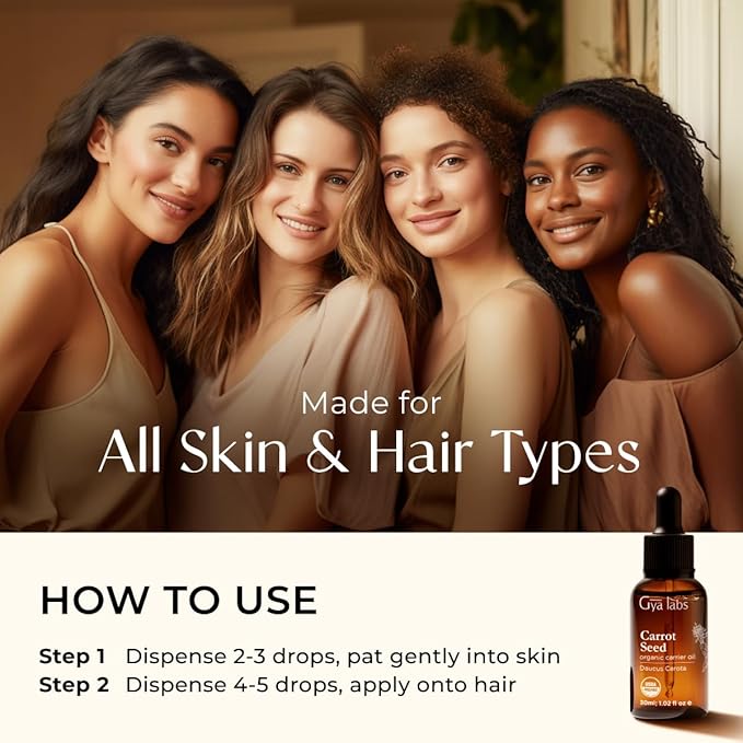 Gya Labs Carrot Seed Carrier Oil - 1 Fl Oz - for Hair, Skin, Face, Scalp & Body Massage
