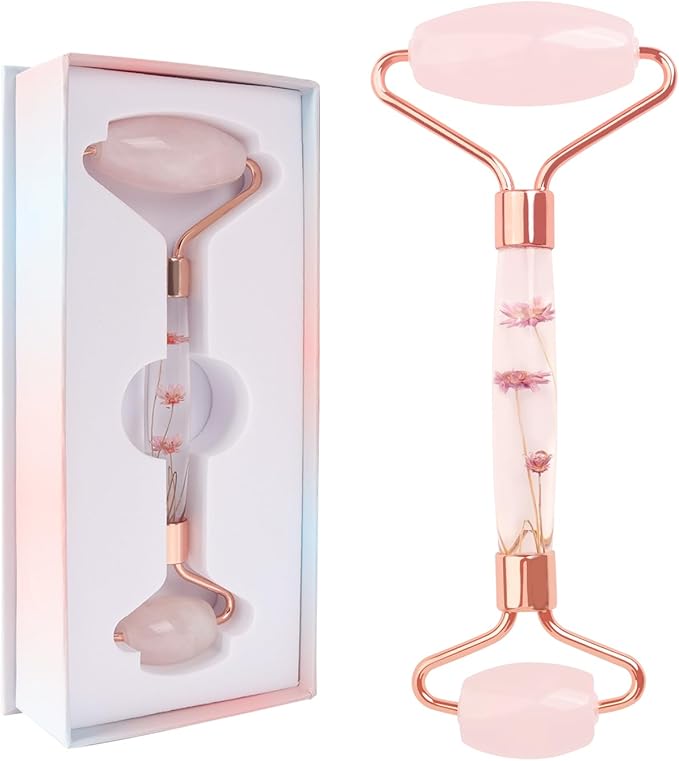 Raffaello Jade Roller - Natural Pink Facial Roller, Redness Reducing Massager for Face, Eyes, Neck - Rose Quartz
