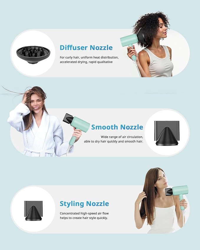 SHRATE Lightweight Ionic Hair Dryer with Diffuser - Powerful 1800W Blow Dryer for Fast Drying - Professional Low Noise Mini Hair Dryer for Travel, Gifts, Hair Styling