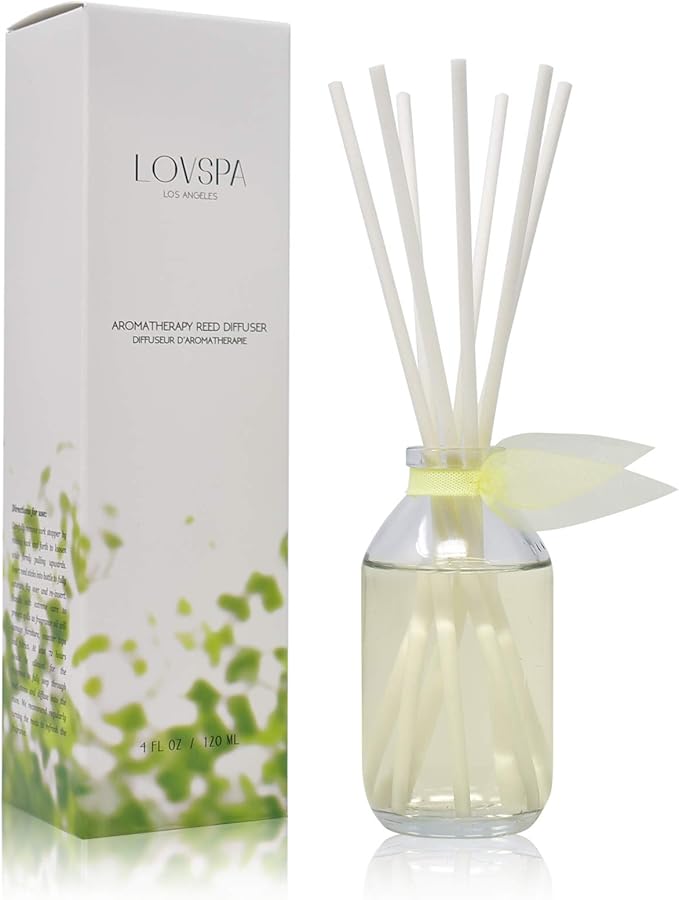 LOVSPA Reed Diffuser Set, Sparkling Grapefruit Scented Oil Diffuser with Sticks, Home Fragrance Accessories for Bathroom Shelf Decor, Aroma Diffusers for Home or Office Desk, USA Made