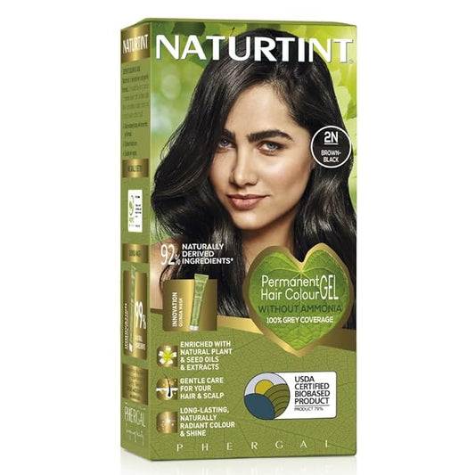 Naturtint 2N Brown Black Permanent Hair Color (Pack of 1), Ammonia Free, Vegan, Cruelty Free, up to 100% Gray Coverage, Long Lasting Results (Packaging may vary)