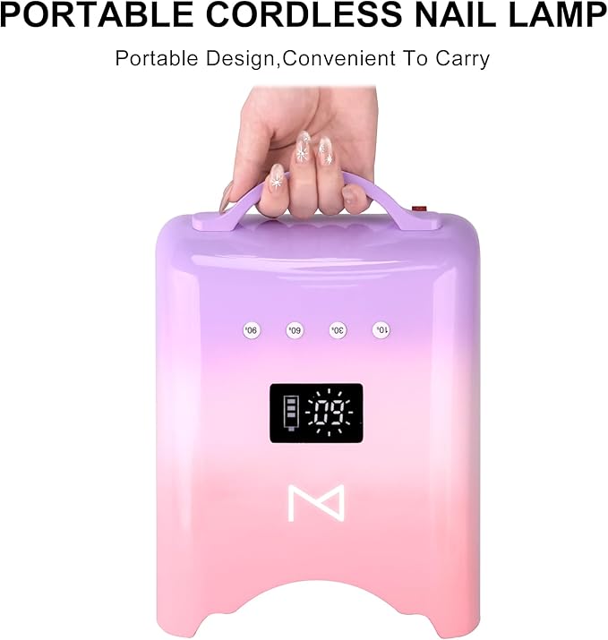 M - NEO Cordless & Rechargeable Nail Curing Lamp 78W with 4 LCD Time Display Timer, Auto Sensor, and Spacious Interior for All Hand Sizes and Nail Lengths (Unicorn Pink)