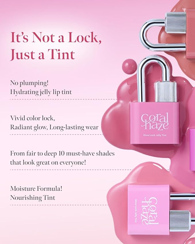 CORLAHAZE Glow Lock Jelly Tint 111 Shine 4g, Hydrating Jelly Glow Lip Stain, Glass-Like Shine Lip Gloss, Long-Lasting Color, Moisturizing Lip Enhancer, Collectible Lock-Shaped Design, Korean Makeup