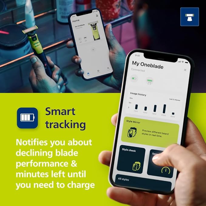 Philips Norelco OneBlade 360 with Connectivity Hybrid Face + Body, Electric Beard Trimmer, Shaver and Body Groomer with 360 Blade Tech, 2x360 Blade, 5-in-1 Comb, Body Kit, Travel Case, Model QP4631/90