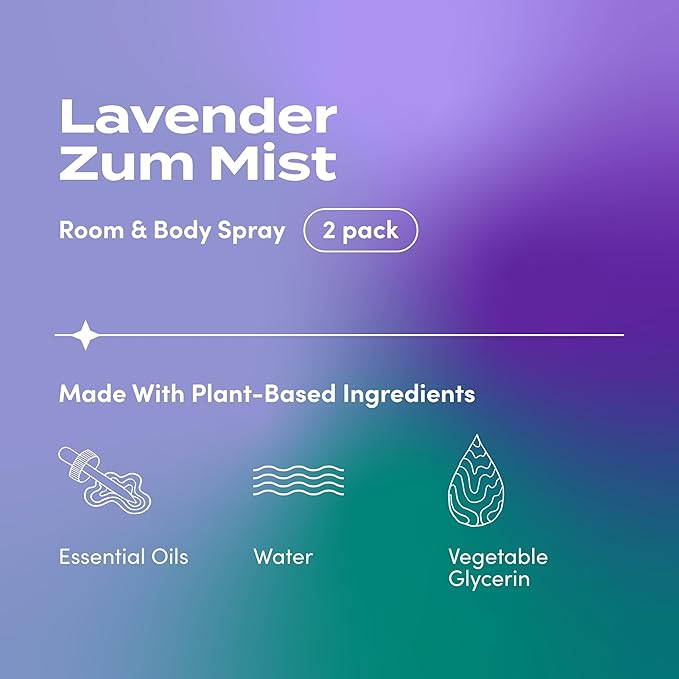 Indigo Wild Zum Mist Room & Body Spray - Aromatherapy Essential Oil Spray - Natural Body Mist & Room Spray - Lavender Scent - 4 fl oz (2 Pack)
