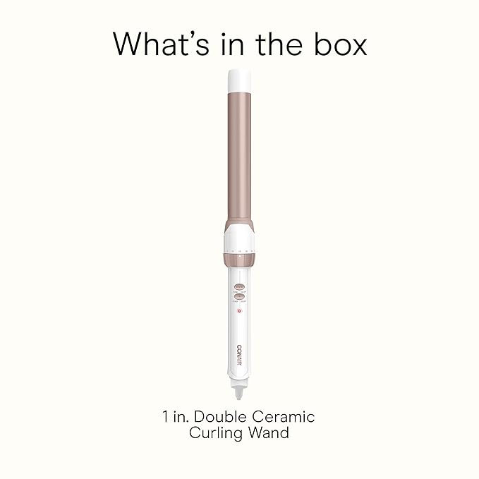 Conair Double Ceramic 1-Inch Curling Wand, Produces Flawless Waves, Curling Iron for Use on Medium and Long Hair, 30 Heat Setting Curling Iron, White