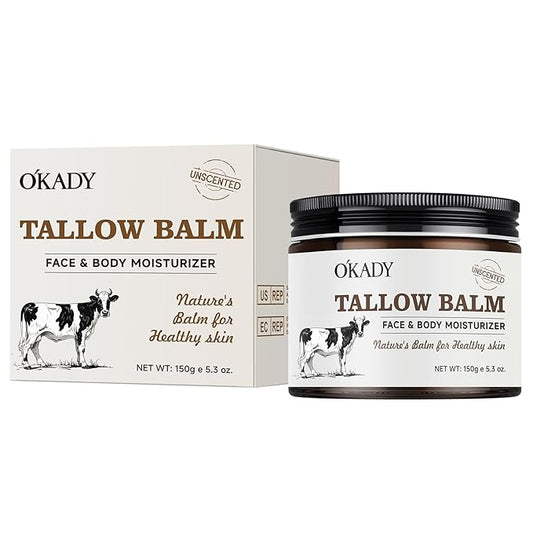 Beef Tallow for Skin - Grass Fed Beef Tallow with Butter,Honey,Jojoba Oil,Body & Face Moisturizer,Deep Nourishment for Dry,Cracked,Sensitive Skin - 5.3OZ