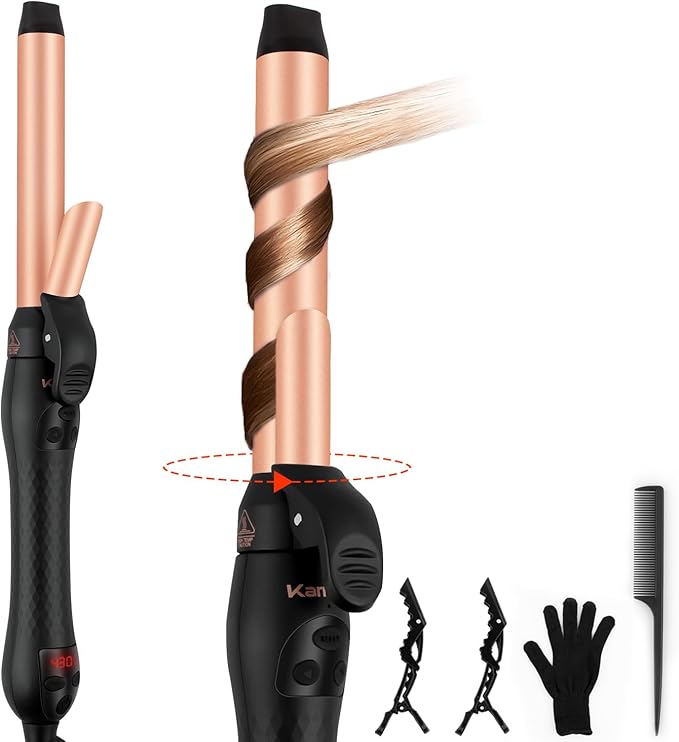 Rotating Curling Iron 1 Inch, Automatic Curling Wand for Beach Waves with Memory Mode, Get Effortless Waves with Self Curling Wand, 30s Fast Heating Up, Dual Voltage, Suitable for Medium or Long Hair