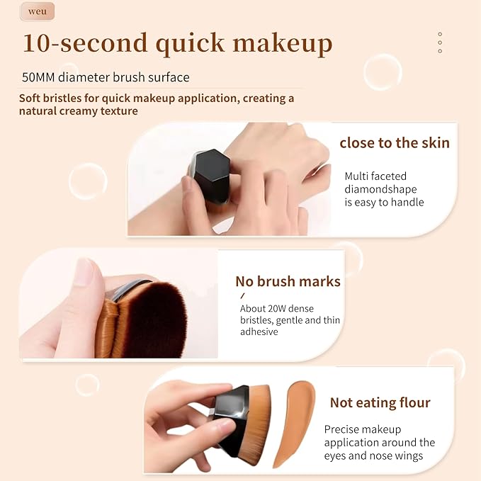 ss 4-piece flat top kabuki brush set - hexagonal face brush and red liquid foundation make-up brush, with protective cover (black)