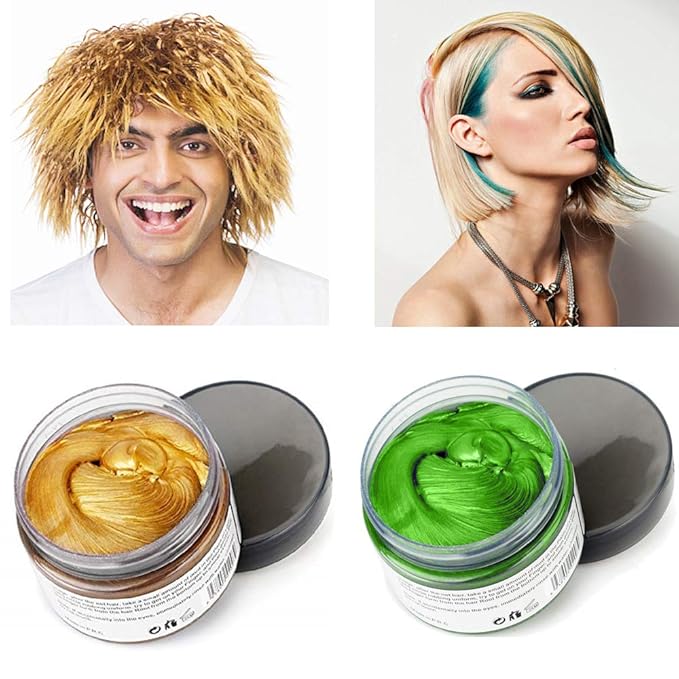 6 Colors Hair Color Wax, 6 in 1 Sliver Blue Purple Gold Green Pink Red, Temporary Hair Color for Party, Cosplay, Date, Halloween