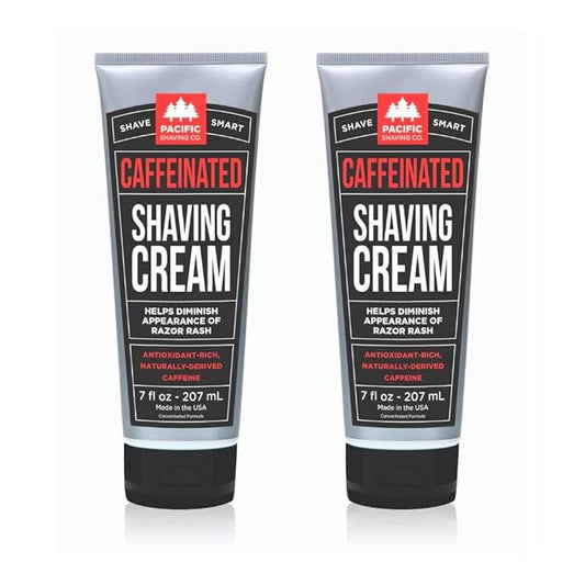 Pacific Shaving Company Caffeinated Shaving Cream - Caffeine, Shea Butter + Spearmint Antioxidant Shaving Cream - Clean Formula for a Hydrating, Redness Reducing + Irritation-Free Shave (7 Oz, 2 Pack)
