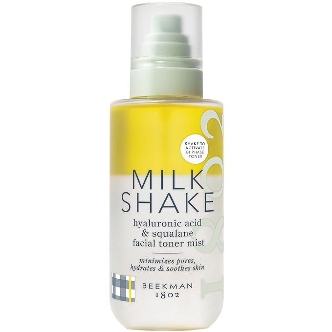 Beekman 1802 Milk Shake Hydrating Face Mist - Hyaluronic Acid & Squalane Facial Mist Minimizes Pores & Gently Moisturizes - Makeup Setting Spray - Fragrance-Free