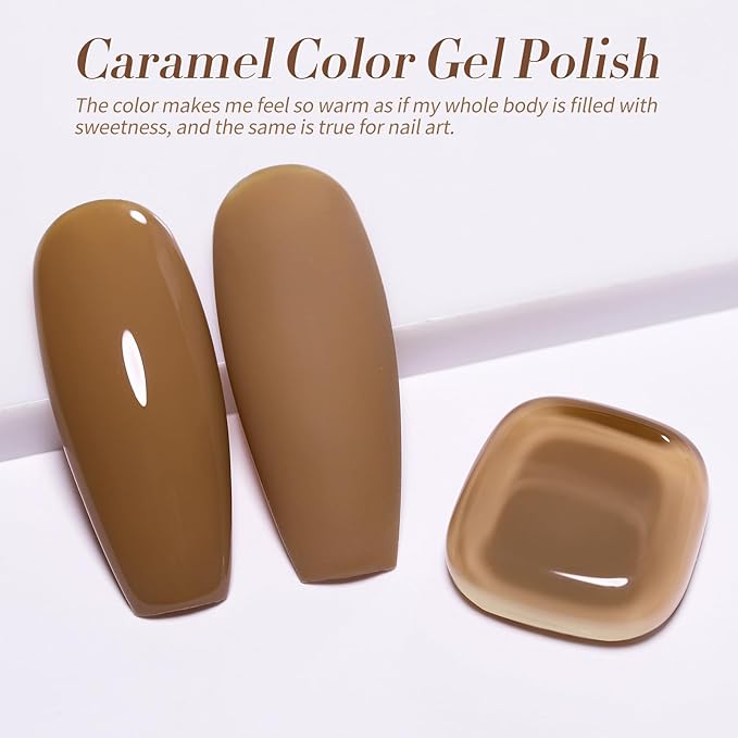 BORN PRETTY Brown Camel Gel Nail Polish Fall Winter Caramel Almond Brown Golor Gel Polish Soak Off Gel Polish Nail Art Design Manicure Salon DIY Home 15ML