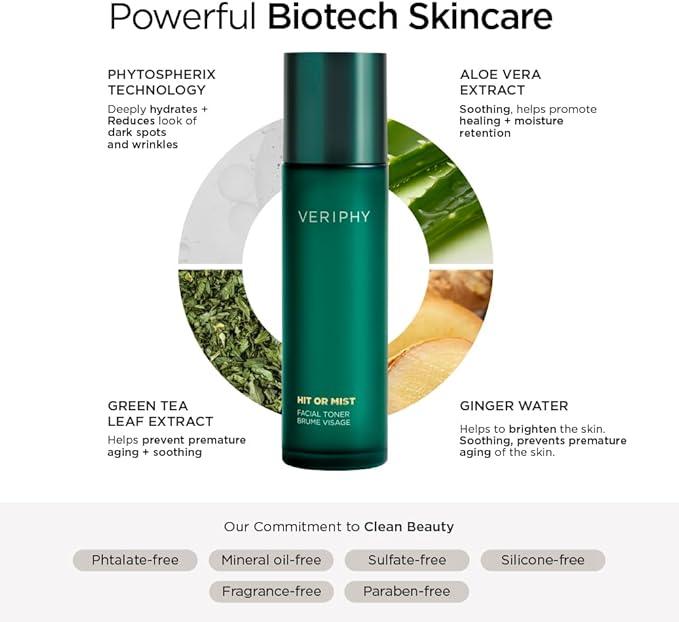 Veriphy Hit or Mist Facial Toner | Ultra-Luxe Hydrating Mist | Soothes & Revives Skin for All Skin Types | Alcohol-Free | Boost Your Skincare Routine | Moisturizing Toner for face