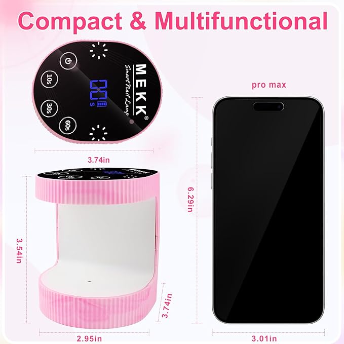 MEKK Cordless Mini UV Light for Gel Nails - 24W Rechargeable Mini UV LED Nail Lamp with Touch Control & Auto Sensor,Small Flash Cure Lamp,4 Timers,Portable Nail Light for Salon & Home-Glaze Pink