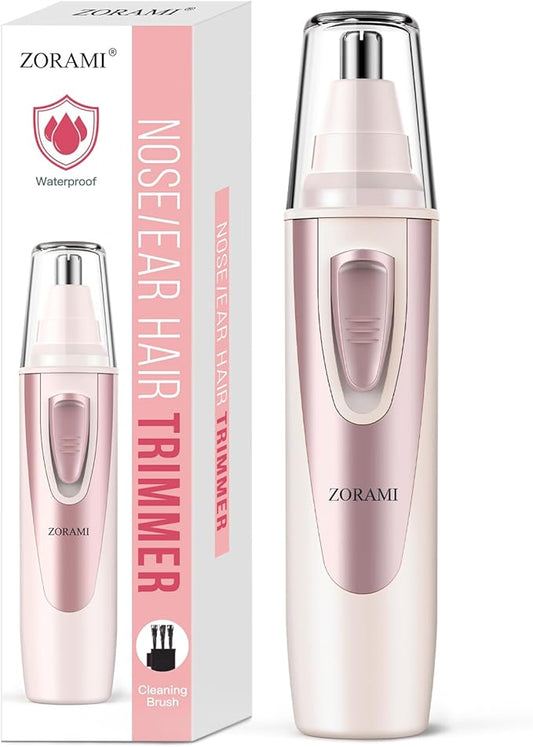 Ear and Nose Hair Trimmer Clipper - 2025 Professional Painless Eyebrow & Facial Hair Trimmer for Men Women, Battery-Operated Trimmer with IPX7 Waterproof, Dual Edge Blades for Easy Cleansing Rose Pink