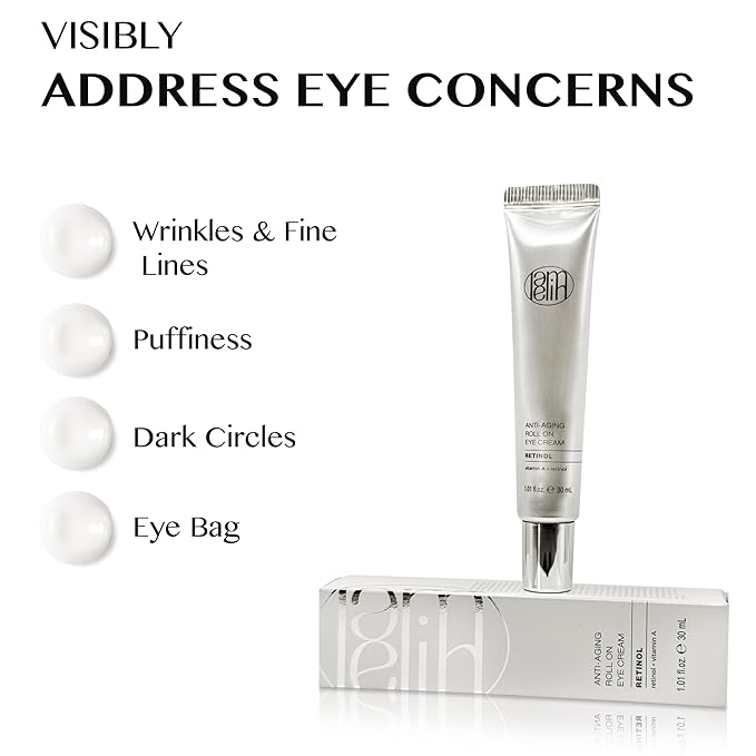 Lamelin Eye Cream Roller, Retinol Niacinamide Vitamin A, Wrinkle & Under Eye Bag & Dark Circle Reducer, Sensitive Skin, Night Cream for Eye Puffiness and Fine Lines, Made in Korea