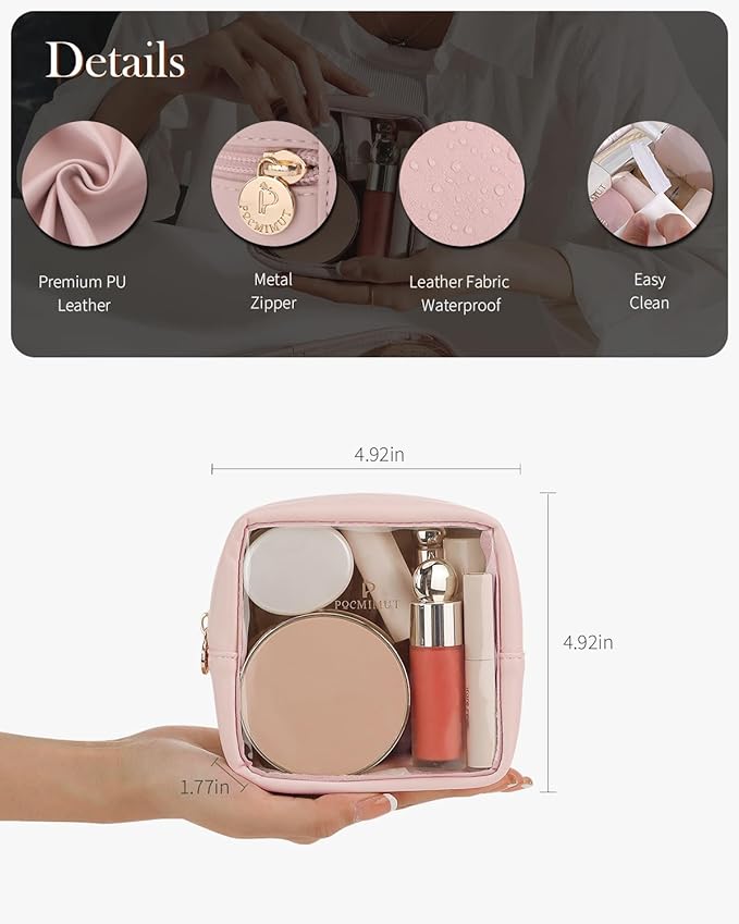 Pocmimut Makeup Bag,Mini Makeup Bag Cute Pouch Purse Organizer Travel Essentials,Clear Makeup Pouch for Car Accessories for Women,Pink