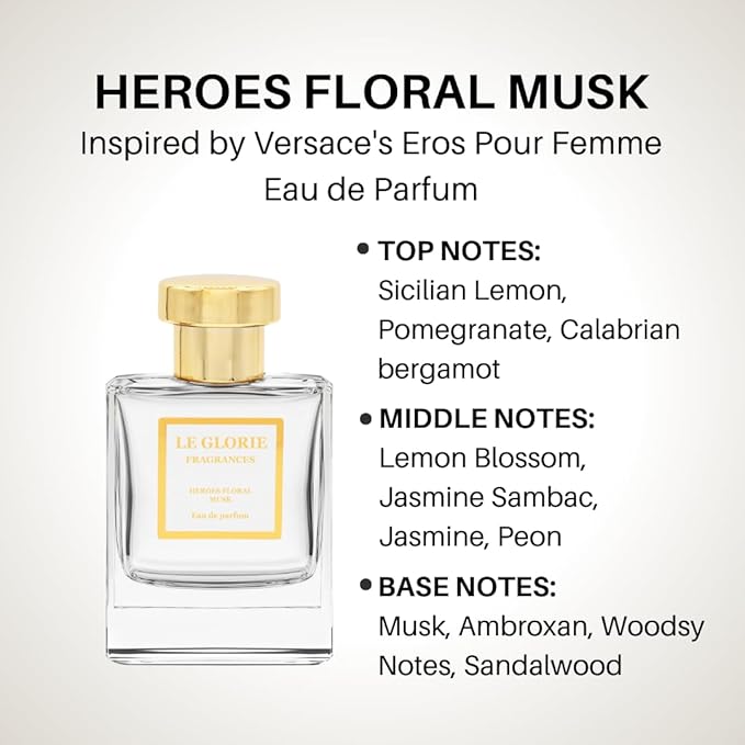 Inspired by V*rsace's Eros Pour Femme Eau de Parfum, Heroes Floral Musk EDP, Long Lasting 12-14 Hours Perfume Spray for Women, All Skin Types, Cruelty Free - 1.7oz 50ml