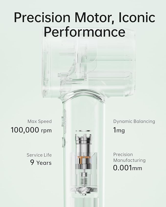 Laifen SE Lite Hair Dryer, Negative Ionic Blow Dryer with 100,000 RPM Brushless Motor for Fast Drying, High-Speed Low Noise Thermo-Control Hairdryer with Lightweight Design for Home/Portable Travel