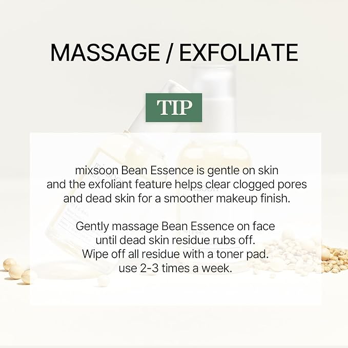 mixsoon Bean Essence-Exfoliating, Hydrating, Fermented Bean Extract, Hyaluronic Acid, Gentle Formula for Smooth Skin 30ml / 1.01 fl.oz. Korean Glass Skin Care