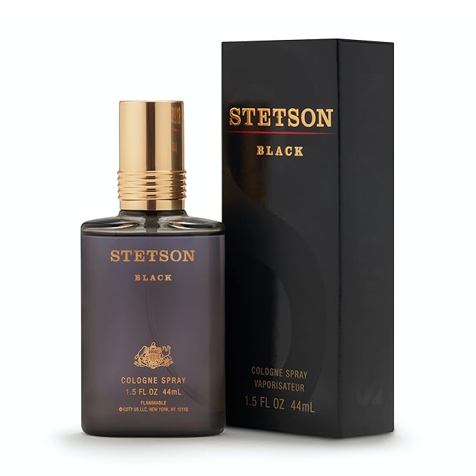 Stetson Black - Cologne for Men - Woody, Dark and Spicy Scent with Fragrance Notes of Sandalwood, Spices, and Suede - 1.5 Fl Oz