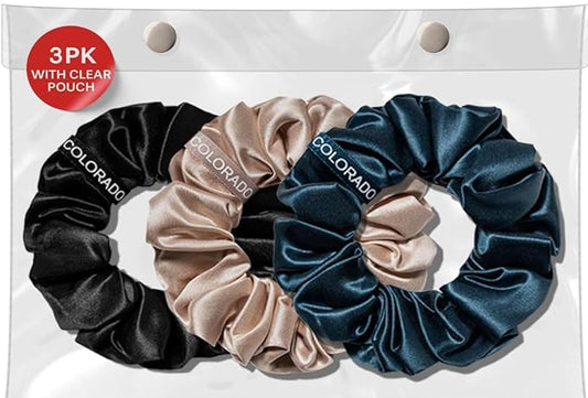 SUNDAYSILKS™ Luxurious Mulberry Silk Scrunchies for Women & Girls | No-Slip, Silky Hair Ties for Natural, Curly, Thin or Thick Hair | Gentle Hold for Ponytails & Sleep | Mini to Large Sizes [3 Pack]