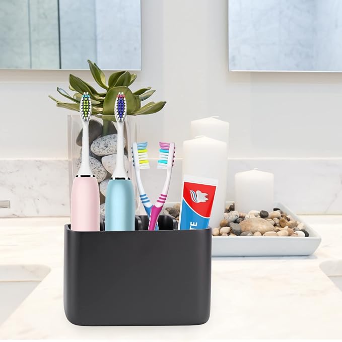 Toothbrush Holder Bathroom Toothbrush Toothpaste Organizer Tooth Brush Holder Makeup Brushes Holder Resin (Black)