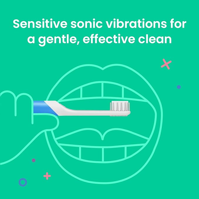Quip Sonic Toothbrush for Kids with Timer - Includes Extra Brush Head and Travel Cover Mount - Electric, Soft Bristle Refill Head, Rubber Handle, 3 Month Battery Life - Travel Toothbrush - Blue