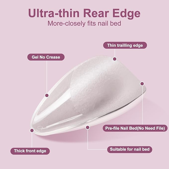 Misssix Medium Almond Gel Nail Tips Kit, 216Pcs Pre Etched Clear Fake Nails, Full Cover False Nail 9-in-1 Gel Glue and Portable Mini U V Nail Lamp for Women 12 Sizes