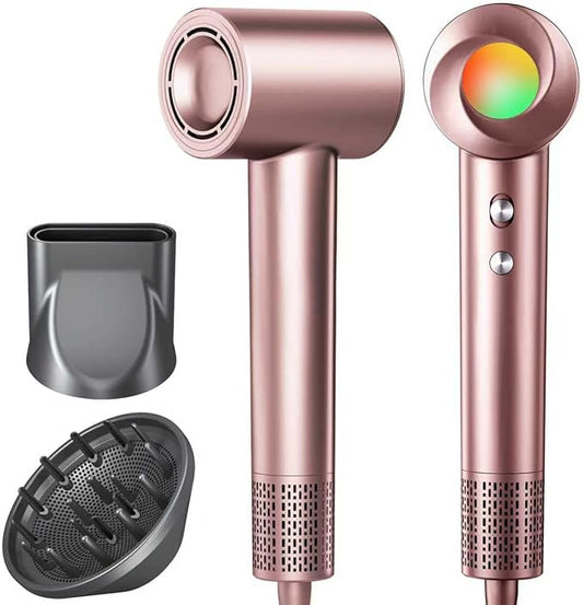 Hair Dryer, 160000 RPM Ionic Hair Dryer Portable Lightweight Blow Dryer with 500 Million Negative Ions, Fast-Drying, Lightweight and Quiet with Diffuser & Nozzle, Perfect for Home and Travel-Pink