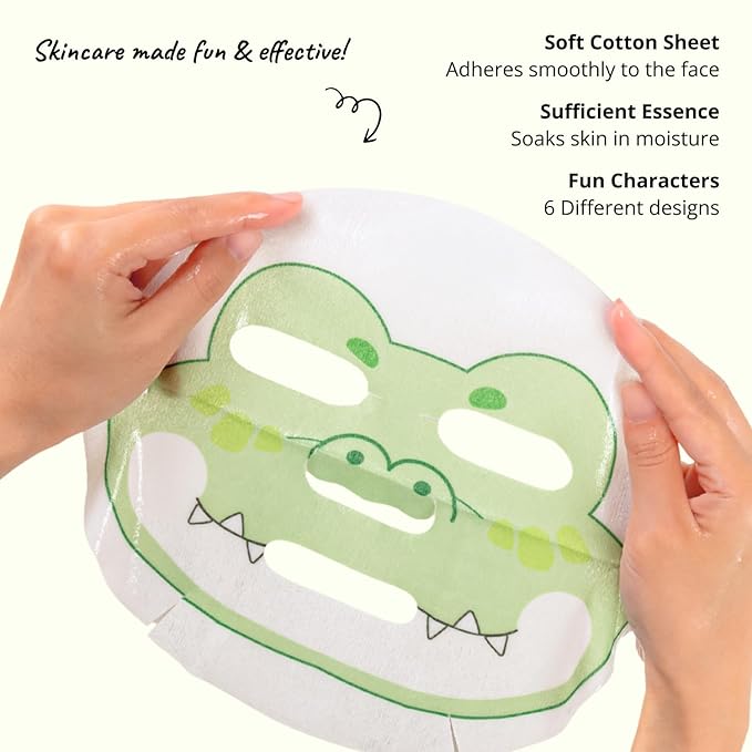 Epielle Character Face Mask Wild Kingdom 6 Pack, Fun & Effective Korean Skin Care, Spa Party Favors, Stocking Stuffers, Birthday Gifts for Women, Thanksgiving Essentials