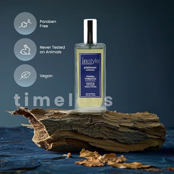 Instyle Fragrances, Platinum Collection, Tonka Tobacco, Inspired by Tom Ford's Tobacco Vanille, Unisex Eau de Parfum, CLEAN, Vegan, Paraben-Free, Never Tested on Animals, 3.4 Fluid Ounces