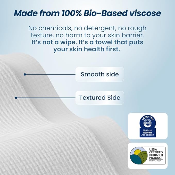 Clean Skin Club Clean Towels XL® Supreme, 100% USDA Biobased Face Towel, Disposable Face Towelette, Eczema Association Accepted, Thicker Textured Makeup Remover Dry Wipes, 1 Pack, 50 Ct