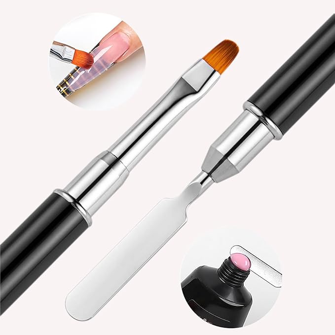 Dual-Ended Polygel Brush & Picker Brush, 2 IN 1 Design Poly Gel Nail Art Brushes Tool, Stainless Steel Manicure Spatula Builder for PolyGel UV Acrylic Nails Extension (6pcs)