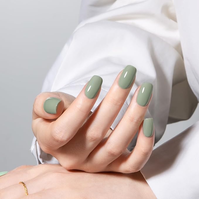 MAYCHAO 15ML Olive Green Gel Nail Polish 1Pc Sage Green Gel Polish Soak Off UV LED Nail Polish Nail Art Starter Manicure Salon DIY at Home, 0.5 OZ