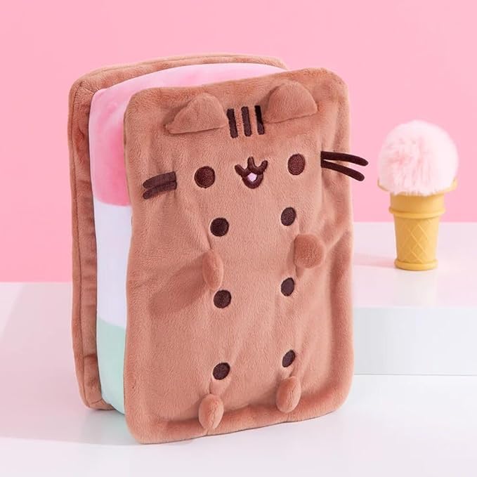 GUND Pusheen Neapolitan Ice Cream Sandwich Pusheen Plush, Stuffed Animal for Ages 8 and Up, Brown, 9.5”
