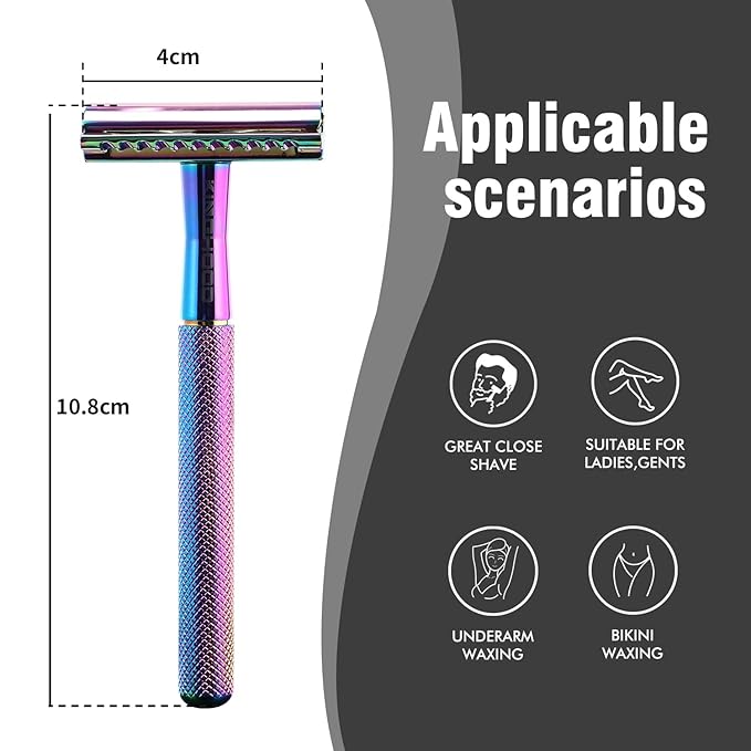 KINGHOOD Safety Razor Single Blade for Men with 10 Double Edge Blades Metal Reusable Eco Friendly Razors Colorful