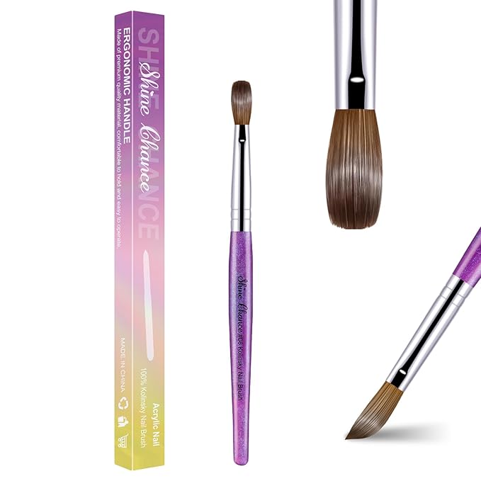 Acrylic Nail Brush Size 8, 100% Pure Kolinsky Nail Brush for Acrylic Application, Professional Nail Extension Manicure Tool Nail Drawing Pen for DIY Home Salon(Purple)