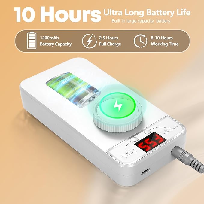 Professional Nail Drill Electric File, GEEZO 55000RPM Portable Cordless Nail Drill Machine with Bits, Rechargeable E File for Acrylic & Gel Nails, Manicure & Pedicure Tech Tool for Home Salon (White)